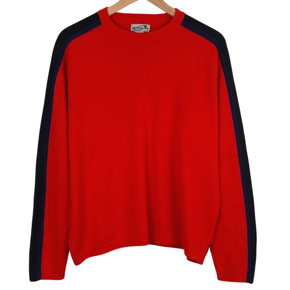 VTG OBERMEYER Tabletop Wool Blend Racing Stripe Ski Sweater Men's M Red Retro